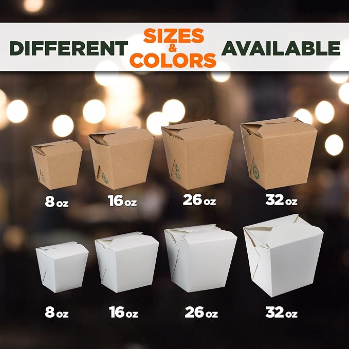 Fit Meal Prep 50 Pack Chinese Take Out Boxes - 32 oz Plain White Chinese Food Containers for To Go Asian Meals - Chinese Food Boxes for Noodles, Rice - Takeout Packaging for Business and Home Use