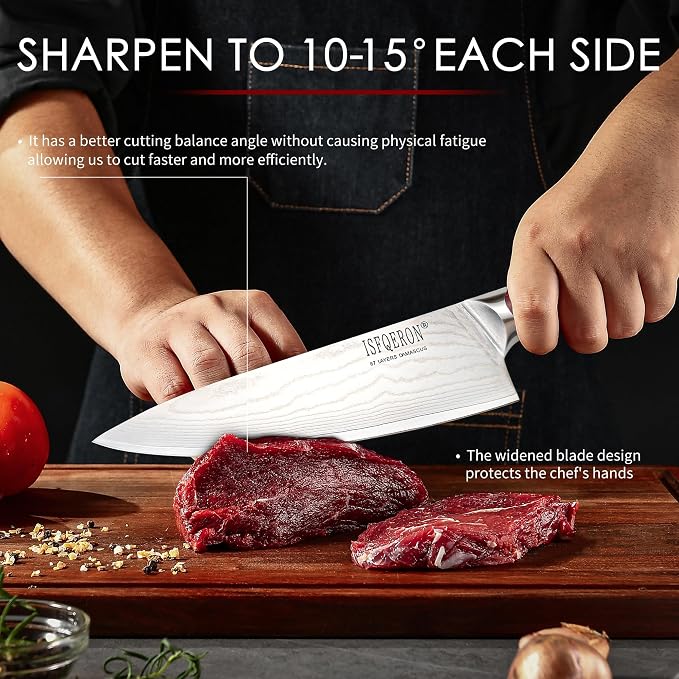 Japanese Chef Knife,8-Inch Damascus Chef Knife - Japanese VG10 High Carbon Stainless Steel, 67-Layer Hand-Forged Blade with Ergonomic Colorful wooden Handle -Gift Grindstone Included