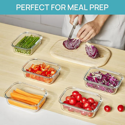 Vtopmart 5Pack 22oz Glass Storage Containers with Lids, Glass Meal Prep Food Container Sets with Snap Airtight Lid for Microwave, Oven, Freezer and Dishwasher, Blue