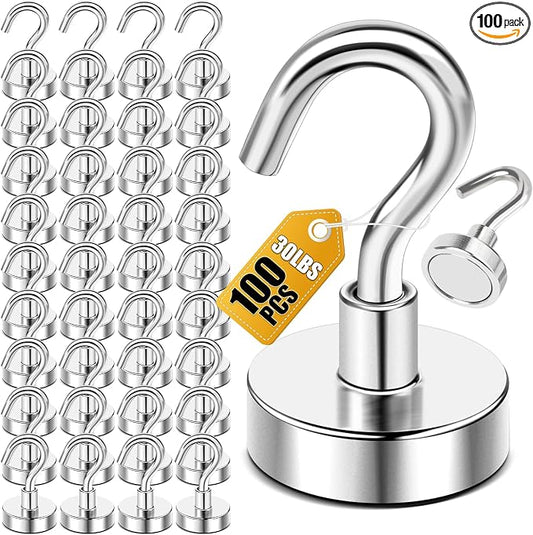 DIYMAG Neodymium 100 Pack Magnetic Hooks, Facilitate Hook for Cruise, Home, Kitchen, Workplace, Office and Garage