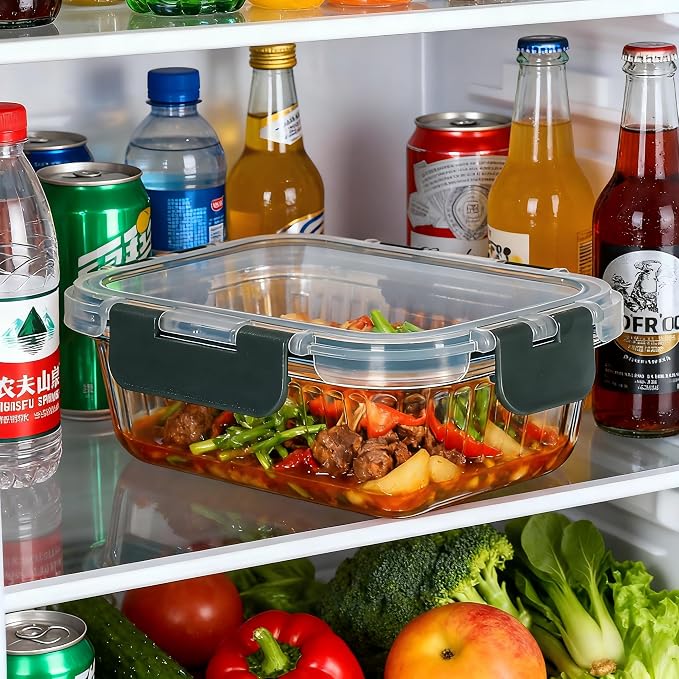 Glass Fluted Ombre grey Leak-Proof 6-Piece Set Food Storage Containers, Food Containers with Lids, Meal Prep Containers. (Rectangular)