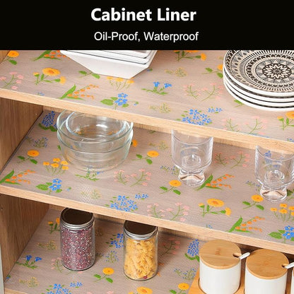 INNOLITES Shelf Liners for Kitchen Cabinets Non-Adhesive Drawer Liner with Floral, Waterproof Durable Easy to Clean, for Refrigerator, Shelves (Colorful Floral, 17.5" x 197")
