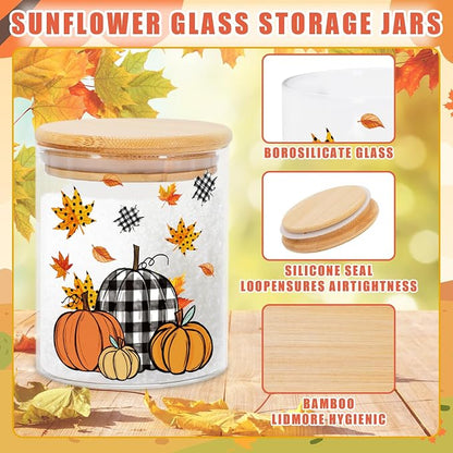 JarThenaAMCS 3Pcs Fall Glass Storage Jars with Airtight Lid Pumpkin Truck Leaves Clear Food Storage Canisters Sets for Autumn Thanksgiving Home Kitchen Countertop Decoration