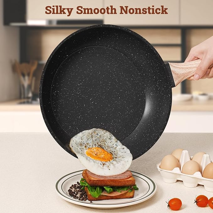 SODAY 17 Pcs Pots and Pans Set Non Stick Kitchen Cookware Sets Nonstick Induction Cookware Non-toxic Black Granite Cooking Tools with Stay-Cool Handles, Pot Protectors (PFOS/PFOA Free)