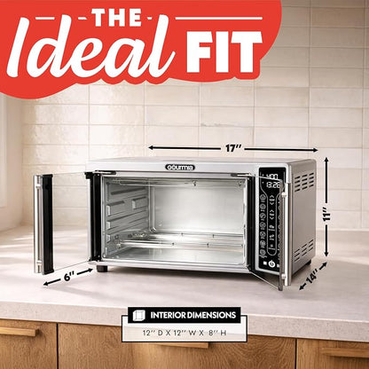 Gourmia French Door Air Fryer Toaster Oven – 6-Slice Capacity, FryForce 360°, Digital Display with 17 Cooking Presets, Stainless Steel