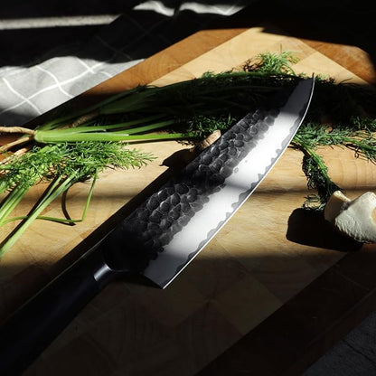 hecef Professional Japanese Chef Knife, 8 Inch Kitchen Knife with High Carbon Steel Blade, Ultra Sharp Edge & Ergonomic Pakkawood Handle for Daily Meal Prep