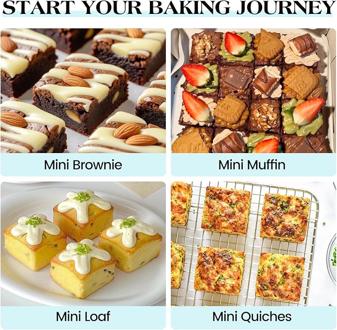 Vinino Silicone Brownie Pan with Dividers, 1 Pack Mini Loaf Pan for Baking Individual, Nonstick 12 Cups Square Muffin Cupcake Pans with Metal Reinforced Frame-Aqua Blue