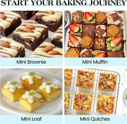 Vinino Silicone Brownie Pan with Dividers, 1 Pack Mini Loaf Pan for Baking Individual, Nonstick 12 Cups Square Muffin Cupcake Pans with Metal Reinforced Frame-Aqua Blue