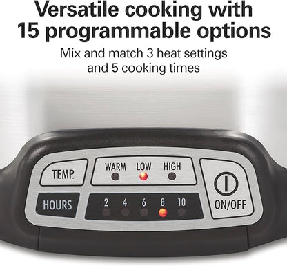 Hamilton Beach 7 Quart Programmable Slow Cooker With Flexible Easy Programming, 5 Cooking Times, Dishwasher-Safe Crock & Lid, Silver (33473)