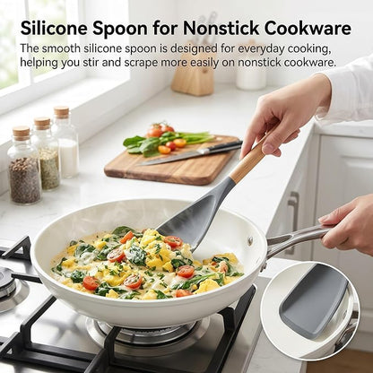 Silicone Spoon Spatula for Cooking, Flexible Spoon for Stirring, Scooping and Scraping, Safe for Nonstick Cookware,Grey