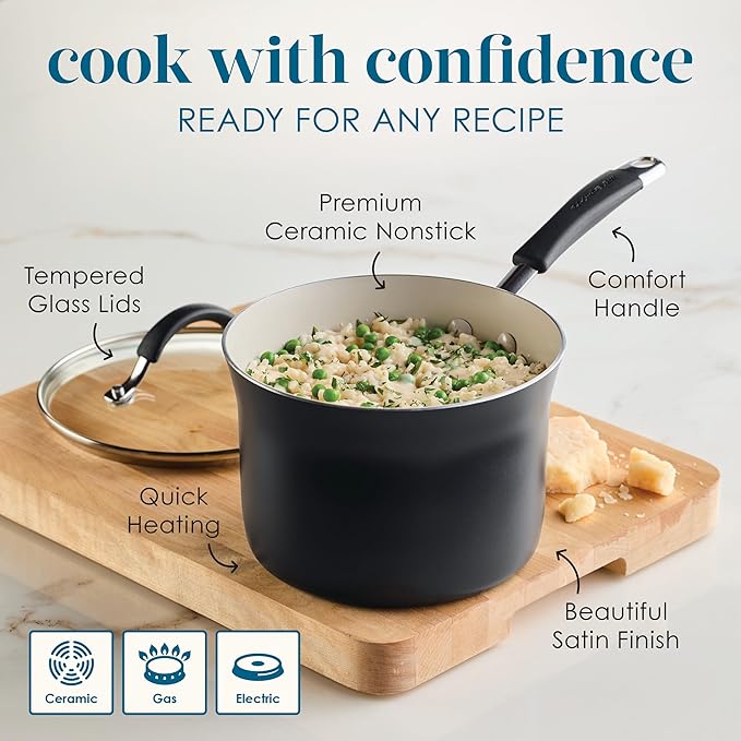 Rachael Ray Cucina Ceramic Nonstick Cookware Pots and Pans Set, 13-Piece, Peppercorn