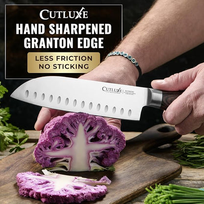 Santoku Knife – Ultra Sharp 7 Inch Meat and Vegetable Japanese Knife for Chopping, High Carbon Stainless Steel Blade, Full Tang Pakkawood Handle – Shinobi Series