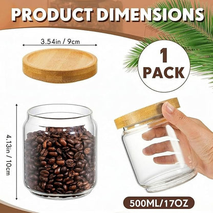 Irenare 1 Pack Glass Containers Canister Set, 17 oz Food Storage Spice Jars with Airtight Lids, Clear Kitchen Containers for Coffee Sugar Tea Beans Nuts Candy Pantry Organization (Bamboo)