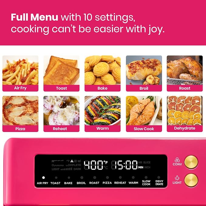 VAL CUCINA 26.3 QT Limited Edition Happy Pink Infrared Heating Air Fryer Toaster Oven, Large Countertop Convection Oven 10-in-1 Combo, 6-Slice Toast, Enamel Baking Pan Easy Clean with Recipe Book