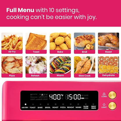 VAL CUCINA 26.3 QT Limited Edition Happy Pink Infrared Heating Air Fryer Toaster Oven, Large Countertop Convection Oven 10-in-1 Combo, 6-Slice Toast, Enamel Baking Pan Easy Clean with Recipe Book