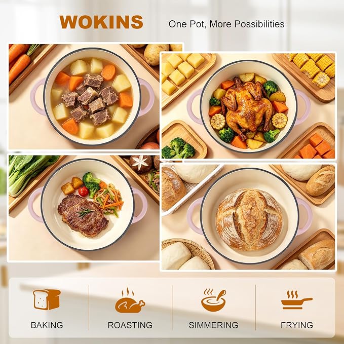 Enameled Cast Iron Dutch Oven - 4QT Pot with Lid,Oven Safe to 500°F,Heavy-Duty Cookware for Sourdough Bread Baking,Braising,Stews,Roasting Pink