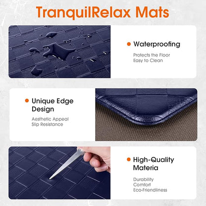 TranquilRelax Kitchen Mats, 2PCS Kitchen Rugs, Cushioned Anti Fatigue Kitchen Mats for Floor, Non-Slip Standing Desk Mat, Waterproof Kitchen Rug Set for Kitchen, Floor, Office,17.3"×30"+17.3"×59",Blue