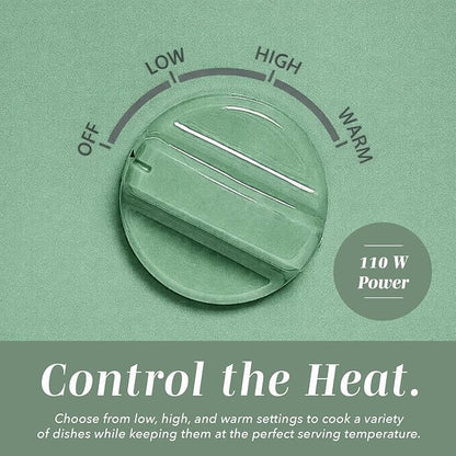 COOK WITH COLOR 2QT Mini Electric Round Slow Cooker - Adjustable Settings, Removable Stoneware Pot, Tempered Glass Lid, Dishwasher Safe, Cool-Touch Side Handles, Dark Sage
