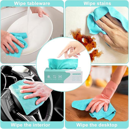 Luiruey Microfiber Cleaning Cloth Rags in A Box (20 Count) - 7.9" x 7.9" Reusable for Cars - Edgeless Terry Towels, Small Microfiber for Home, Kitchen (Blue)