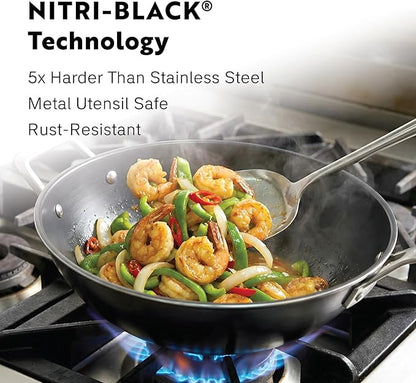 13 Inch Tri Ply Carbon Steel Wok Pan - Naturally Nonstick, Nitrided Carbon Steel - Lightweight, Non Toxic Cookware, No Coatings - Induction Wok, Oven, Outdoor Grill Cooking
