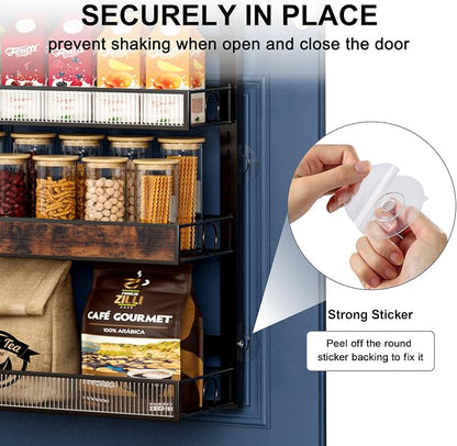 6 Tier Pantry Door Organizer Spice Rack, 2-IN-1 Wall Mount or Hanging Over Door Seasoning Organizer with Adjustable Baskets, Heavy Duty Behind Door Storage Shelves for Pantry, Cabinet and Kitchen