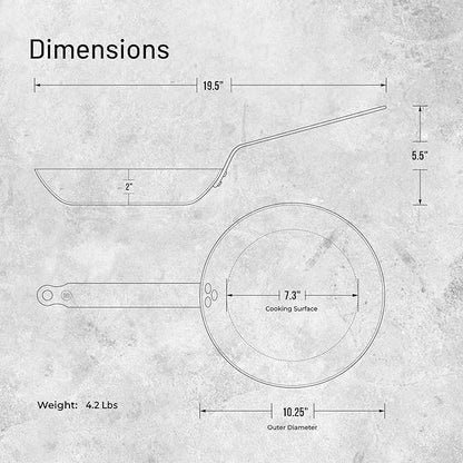 de Buyer MINERAL B Carbon Steel Fry Pan - 10.25” Diameter, 7.3” Cooking Surface - Ideal for Searing, Sauteing & Reheating - Naturally Non-Stick Finish - Made in France
