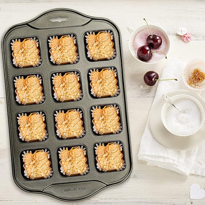 Tosnail 2 Pack 12 Cavity Mini Cheesecake Pan with Removable Bottom, All Edges Brownie Pans, Square Cupcake Muffin Pan, Small Bread Loaf Mold - Square