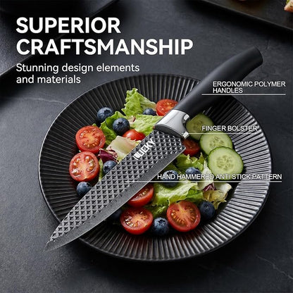 Knife Set, 8 Pieces Kitchen knife Set with Healthy Anti-Rust Coating, Stainless Steel Professional Chef Knife Set with Block, Sharp Kitchen Knives Set with Block for Home Cooking, Dishwasher Safe