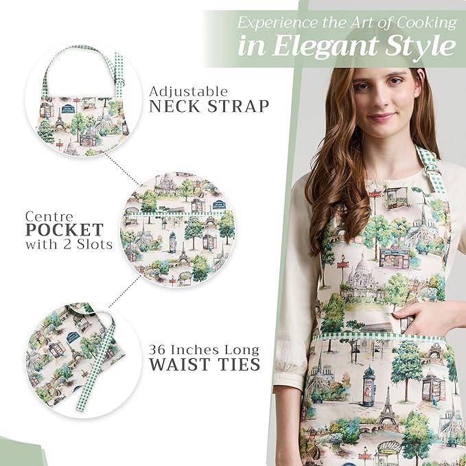 Maison d' Hermine 100% Cotton Apron for women with Pocket Kitchen Chef Apron for Men Cooking Spring Summer