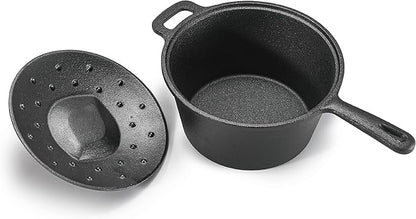 Commercial Chef 2-Qt. Saucepan with Lid, Pre-Seasoned Cast Iron, Integrated Handles, Works on All Cooktops Including Induction, Outdoor Skillet for Campfires or Grills, CHCI20