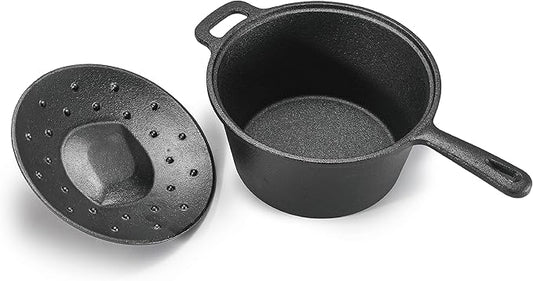 Commercial Chef 2-Qt. Saucepan with Lid, Pre-Seasoned Cast Iron, Integrated Handles, Works on All Cooktops Including Induction, Outdoor Skillet for Campfires or Grills, CHCI20