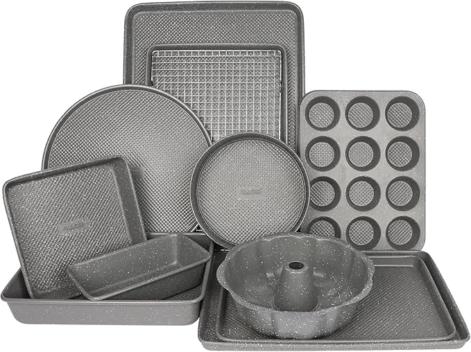 David Burke 17"/17" Cookie Sheets – Carbon Steel, PFTE & PFOA Free, Oven Safe, Non-Toxic, Perfect for Baking and Roasting – Gray Speckle (2-Pack)