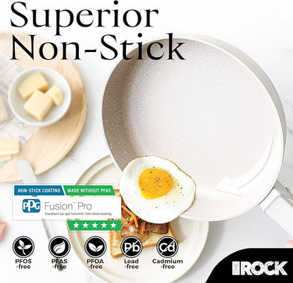 THE ROCK SOHO 11-Inch Non Stick Frying Pan with Lid–Nothing Sticks, Never Warps, Lasts Longer, Ceramic Non Toxic Skillet with Heat-Resistant Handle, PTFE PFOA&PFAS Free, Dishwasher Safe, Cream