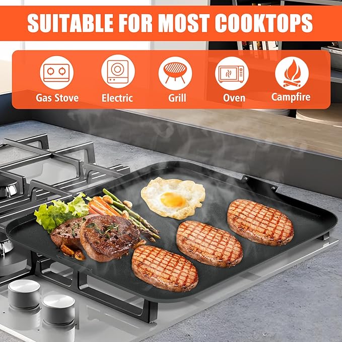 KEESHA Premium Nonstick Carbon Steel Griddle with 2 Handles for Recteq Pellet RT-340 Electric Pellet Smoker Grill, Thickened and Taller Edges for Grilling and Stir-Frying, 15.7'' x 15.7''