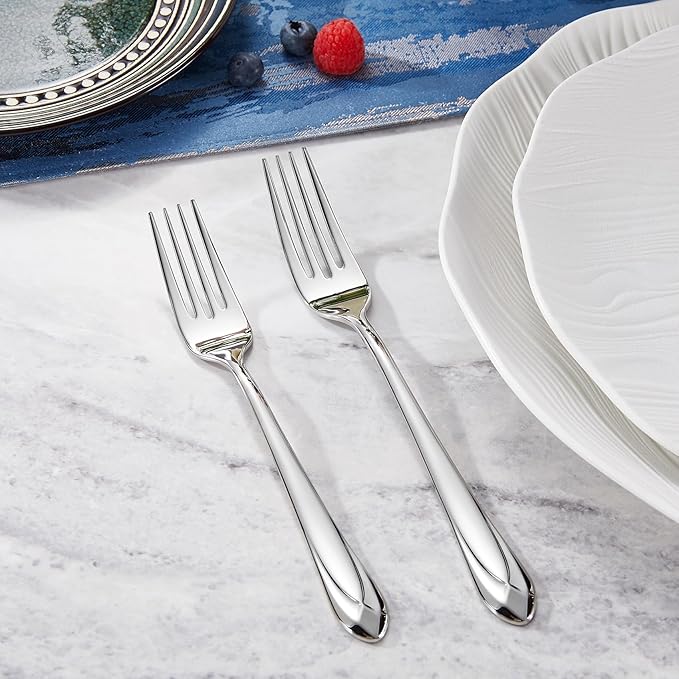 KEAWELL Premium Astra 8-Piece 8.3 inch Dinner Fork Set – 18/10 Stainless Steel Mirror-Finished Silverware with Diamond-Faceted Handles, Comfortable Grip and Dishwasher Safe (8, Dinner Forks)