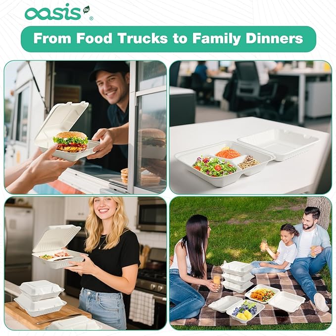 𝟵𝘅𝟲", 𝟲𝟴-𝗣𝗮𝗰𝗸 Clamshell Take Out Food Containers, Compostable Heavy-Duty Disposable Paper Lunch Boxes，Eco-Friendly Biodegradable To Go Containers For Food(White)