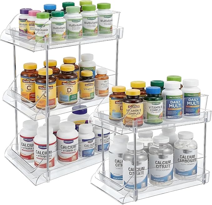 2-Tier Vitamin Storage Organizer, Organizer for Vitamin Bottles And Medicine Bottle, Vitamin Bottle Organizer for Countertop, Bathroom Cabinet Storage Items Are Clearly Visible (2)
