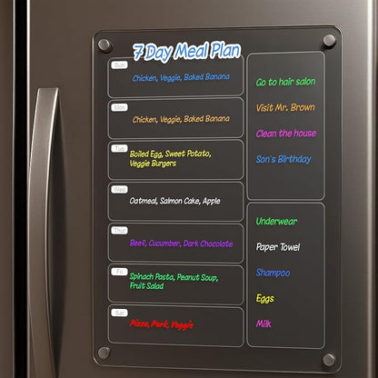 Meal Prep Bundle. Includes 1 Magnetic Acrylic Meal Planner Board, 1 Kitchen Conversion Chart Magnet, and 100 Freezer Labels for Food Storage & Organization