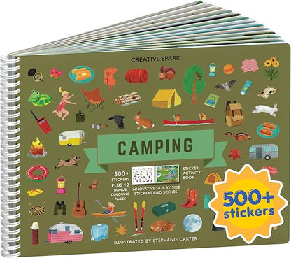 Camping 500+ Kids Sticker Book by Cupkin Fun Toddler Travel Activity Coloring and Sticker Book, Road Trip Essentials, 12 Coloring Pages + 12 Side by Side Scenes for Ages 2–8 Years