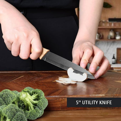 hecef Vintage Kitchen Knife Set of 3, Stainless Steel Blade with Black Non-stick Coating, Sharp Kitchen Knives Includes Santoku, Utility, Paring