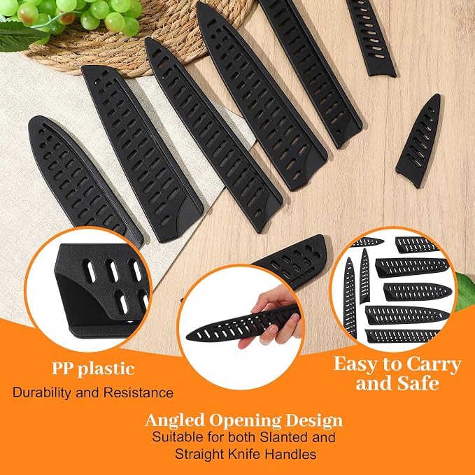 8 Pcs Universal Knife Guards Set, Plastic Safety Knife Covers Black Knives Sheath Blade Protector Kitchen Knives Sheath for Paring Utility Bread Chef Knifes