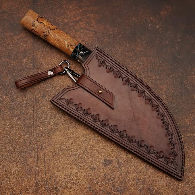 VG10 Damascus steel Kitchen Chinese Cleaver,8.5in Professional Handmade Chopping Chopper Knives with Burl Stabilized Wood Handle for Meat and Vegetable in Home&Restaurant