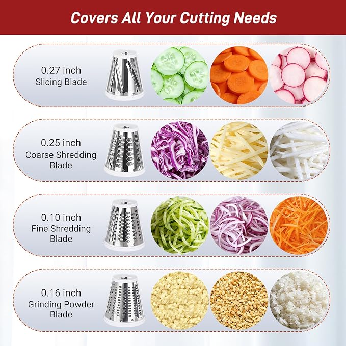 Slicer Shredder Attachment for KitchenAid Stand Mixers, Cheese Grater Attachments, Vegetable Slicer Salad Maker Accessories for Kitchenaid, Food Slicers with 4 Blades, Dishwasher Safe