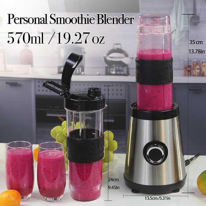 Portable Personal Blender Cup & Food Processor, small blender 20oz Travel Cup with To-Go Lid for Smoothies, Shakes, Frozen Fruit & Baby Food, 500W BPA-Free Black
