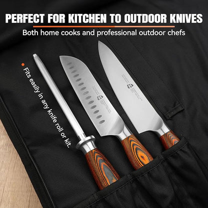 TUO Honing Rod, Sharpening Steel with Larger Diameter for Kitchen Knife Daily Honing Maintenance, High Carbon Steel 8" Knife Sharpener Rod, Ergonomic Handle