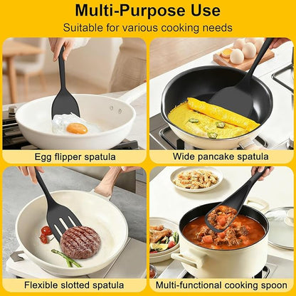 Beijiyi 4 Pack Silicone Spatula Set, High Heat Resistant, For Non-Stick Pan | Food Grade, BPA Free, Scratch-Free, Non-Toxic Kitchen Utensils, Turner Flipper for Cooking, Flipping, Dishwasher Safe