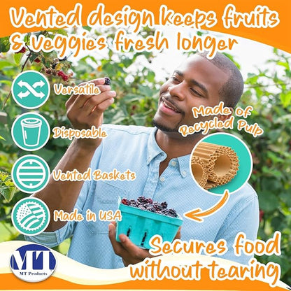 MT Products Green Berry Basket 1 Pint - Molded Pulp Fiber Vented Produce Basket (Pack of 420) - Made in the USA