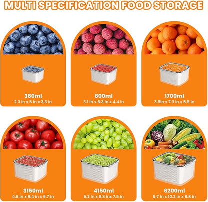 Fruit Storage Containers for Fridge - 6 PCS Poduce Containers for Fridge - Berry Containers for Fridges with Removable Drain Basket - Keep Fruit Lettuce Berry Vegetables Meat Food Stay Fresher Longer