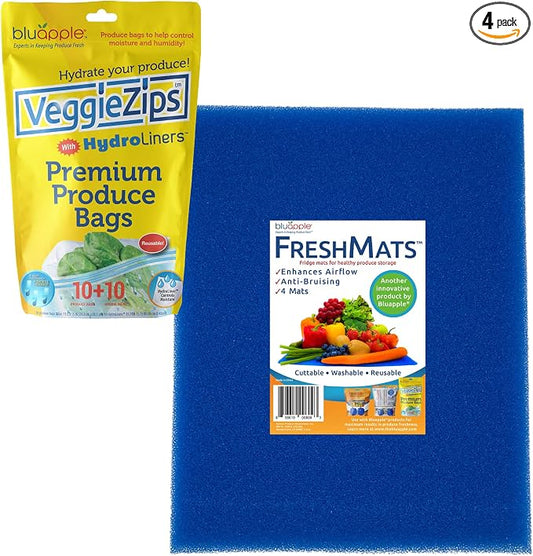 Bluapple Humidity Control Pack Produce Saver Bags And Refrigerator Mat Liners Keep Produce Fresher Longer (Blue)