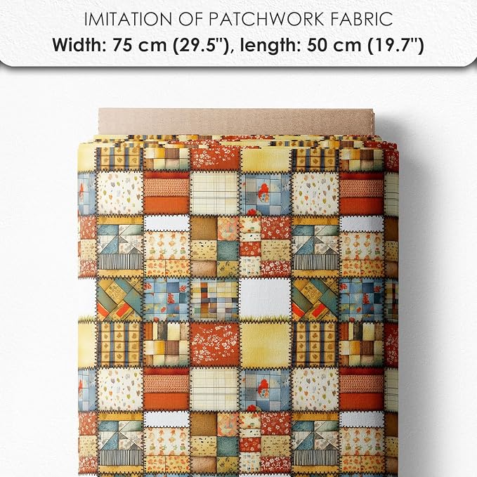Cozy Autumn Patchwork House Fabric Panel – Six 10×10 inch Designs + Bonus 29.5×19.6 inch Patchwork Sheet, 100% Turkish Cotton 140 GSM
